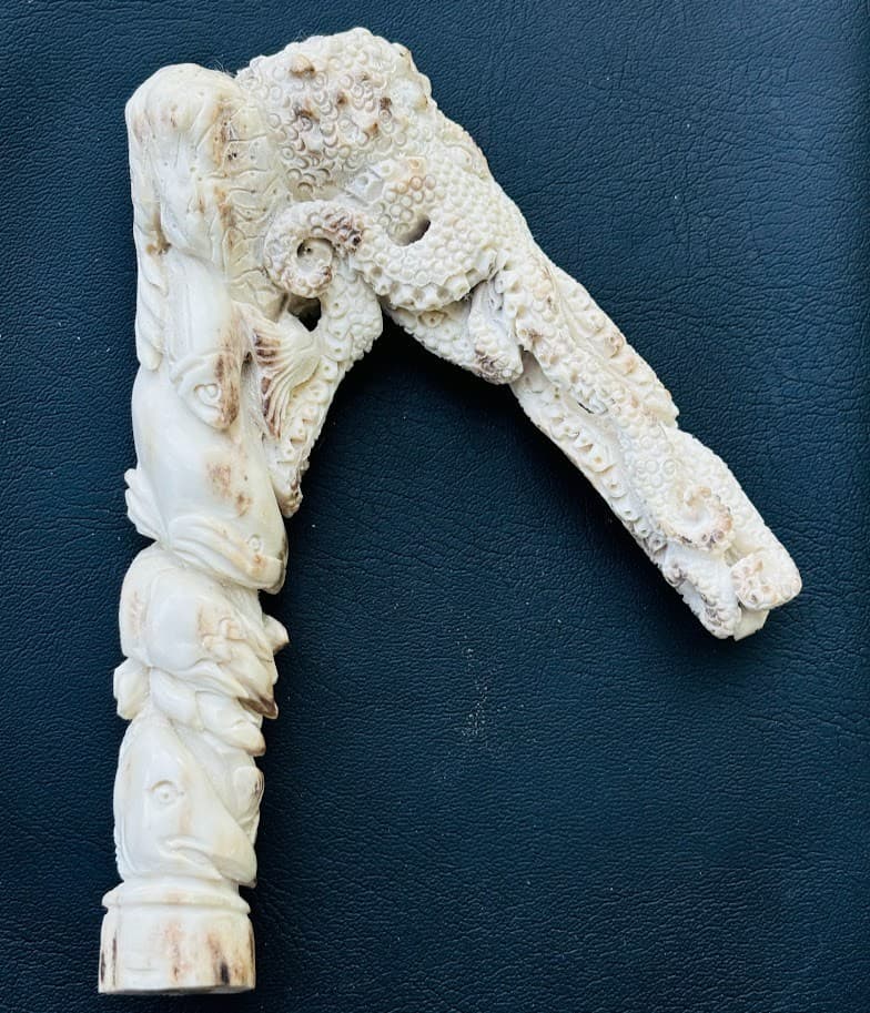 Bali Antler Custom Carved Figurine Knife Stag  or Cane Handle Sea Animals Fish 6