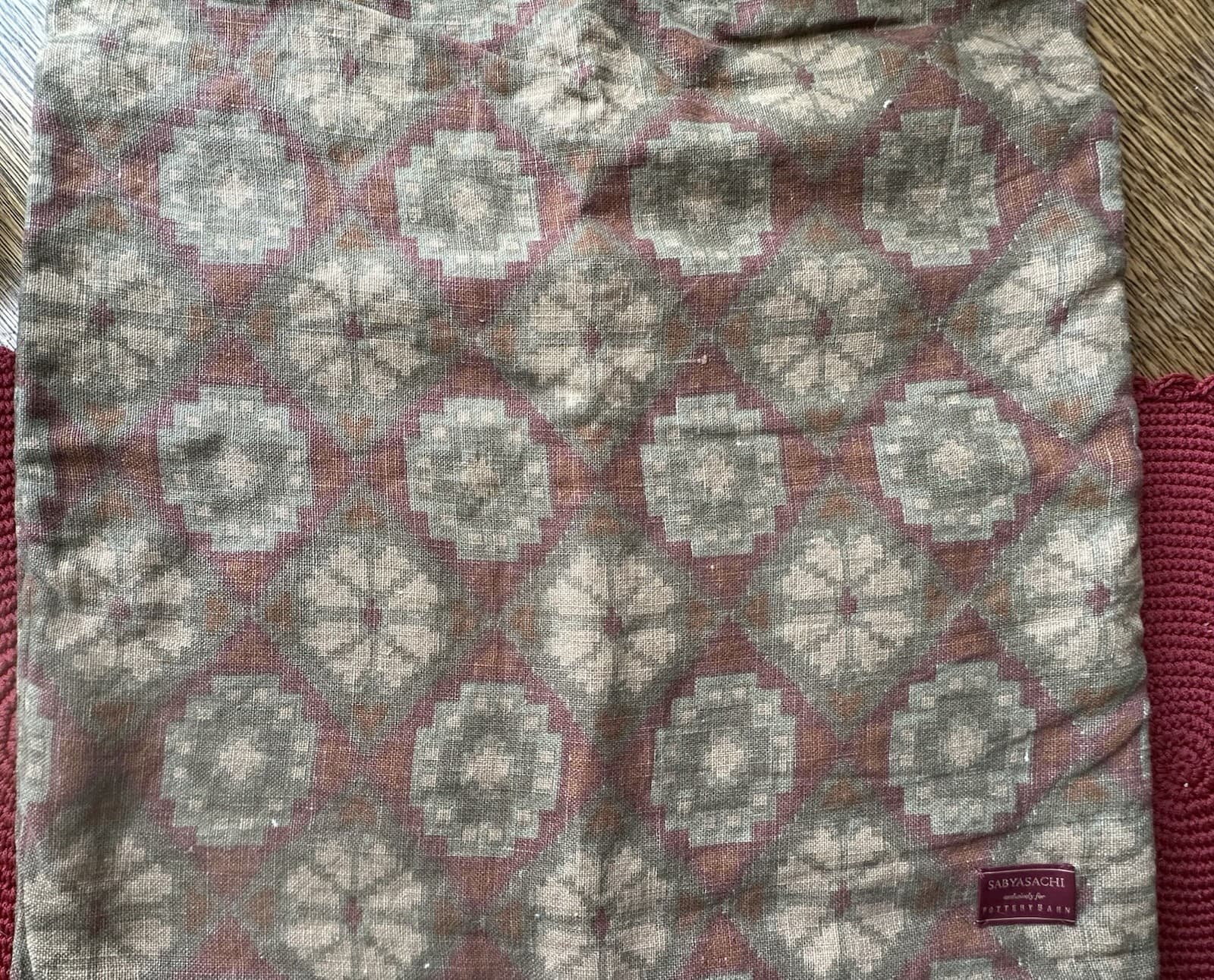 Sabyasachi Pottery Barn Linen 20” Euro Patola Pillow Cover Rustic Farmhouse 3PC 4