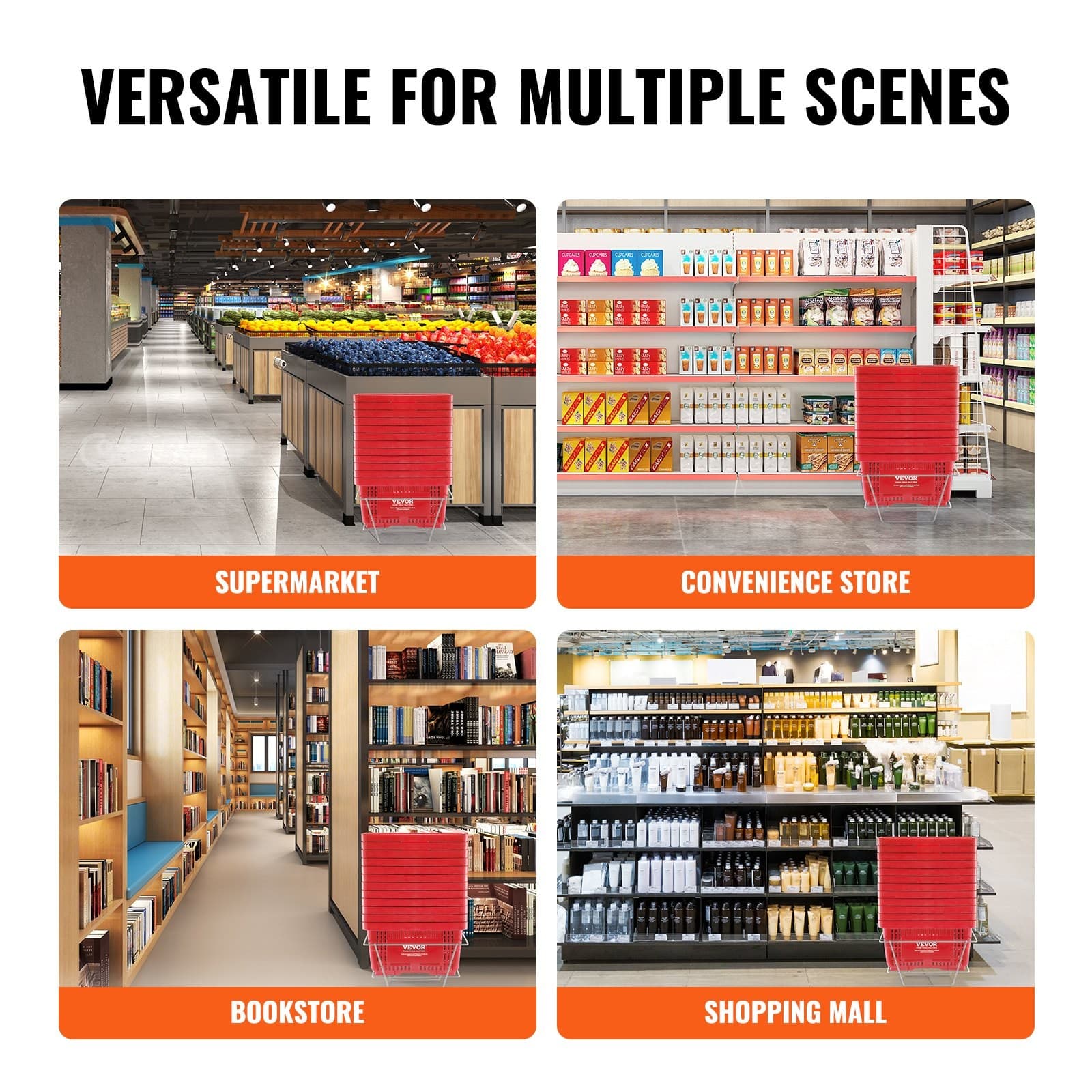 VEVOR Shopping Basket,Set of 12,24L Durable Plastic Grocery Basket with Handle a 5