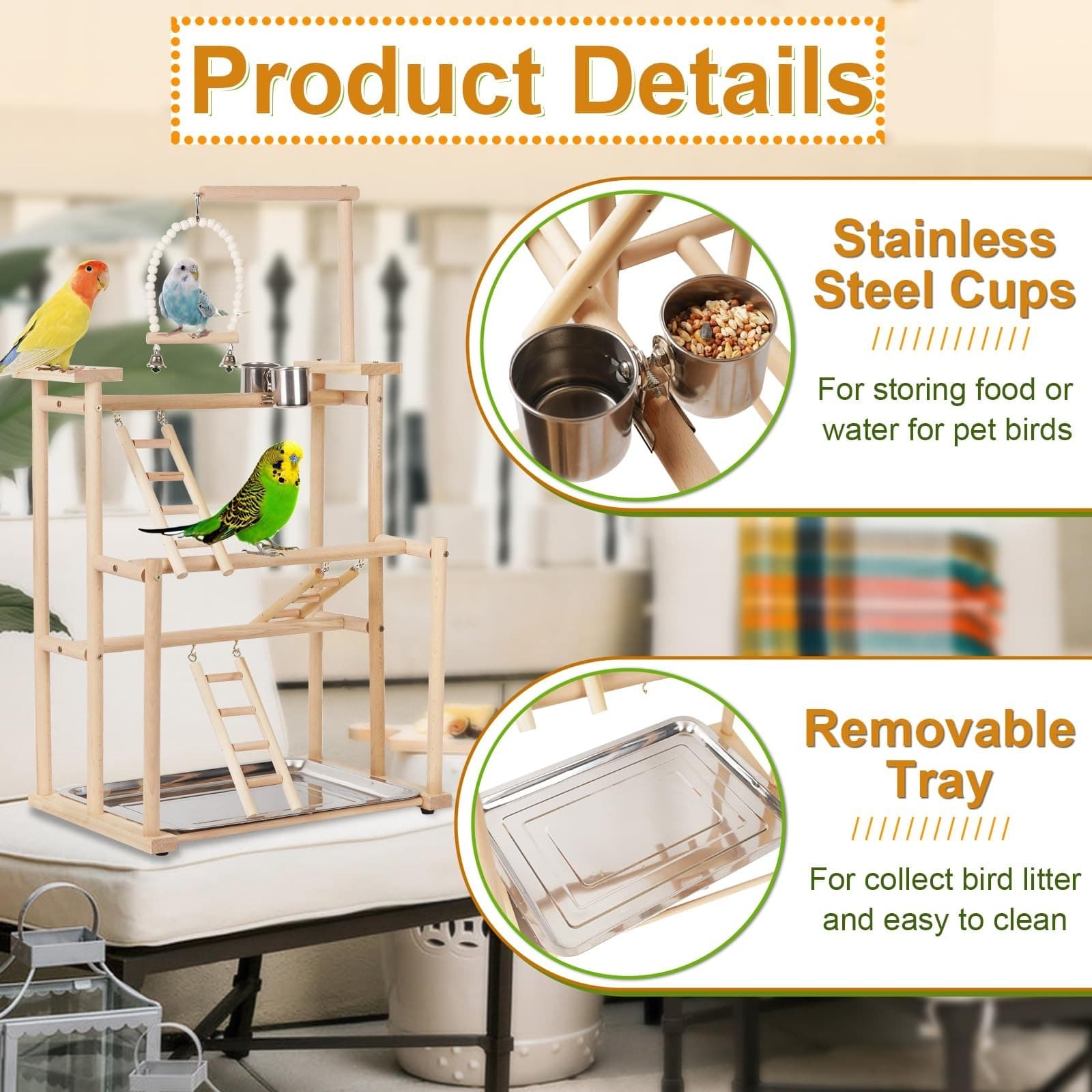 Pet Parrot Playstand Parrots Bird Playground Bird Play Stand Wood Perch Gym P... 4