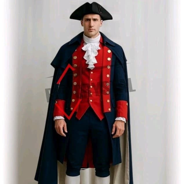 18th Century Colonial Suit Revolution Coat, Tricorne Hat - Theater Cosplay Full