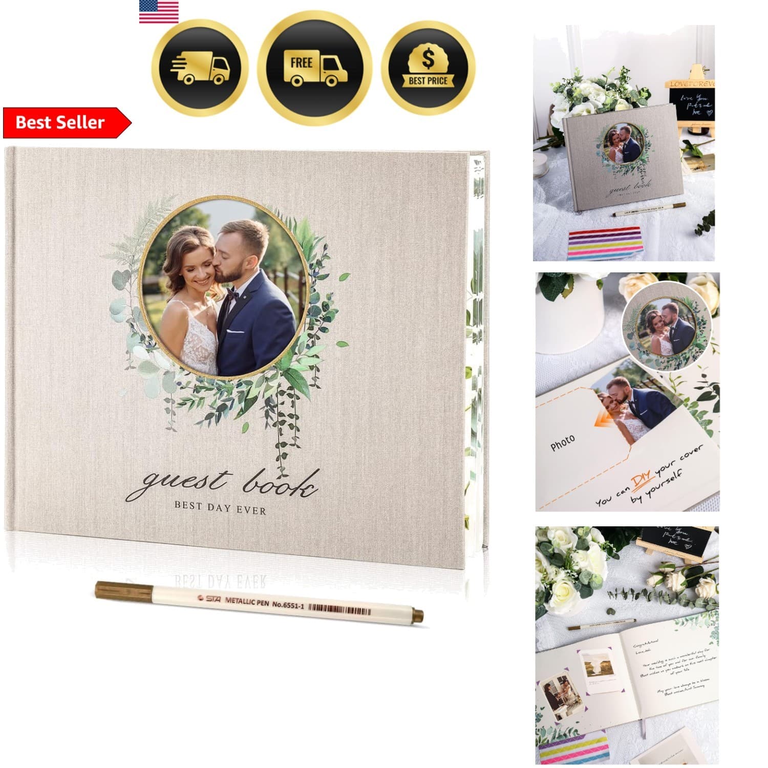 Wedding Guest Book Polaroid Photo Frame Linen Hardcover 100 Pages
