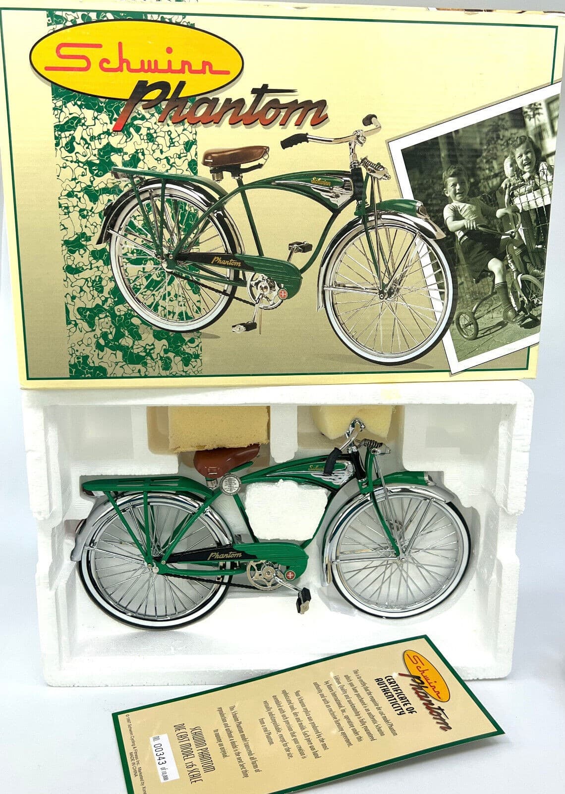 Schwinn Phantom DieCast Model Bicycle 1997 Green LE 1:6 Scale Box Cert Xonex Vtg