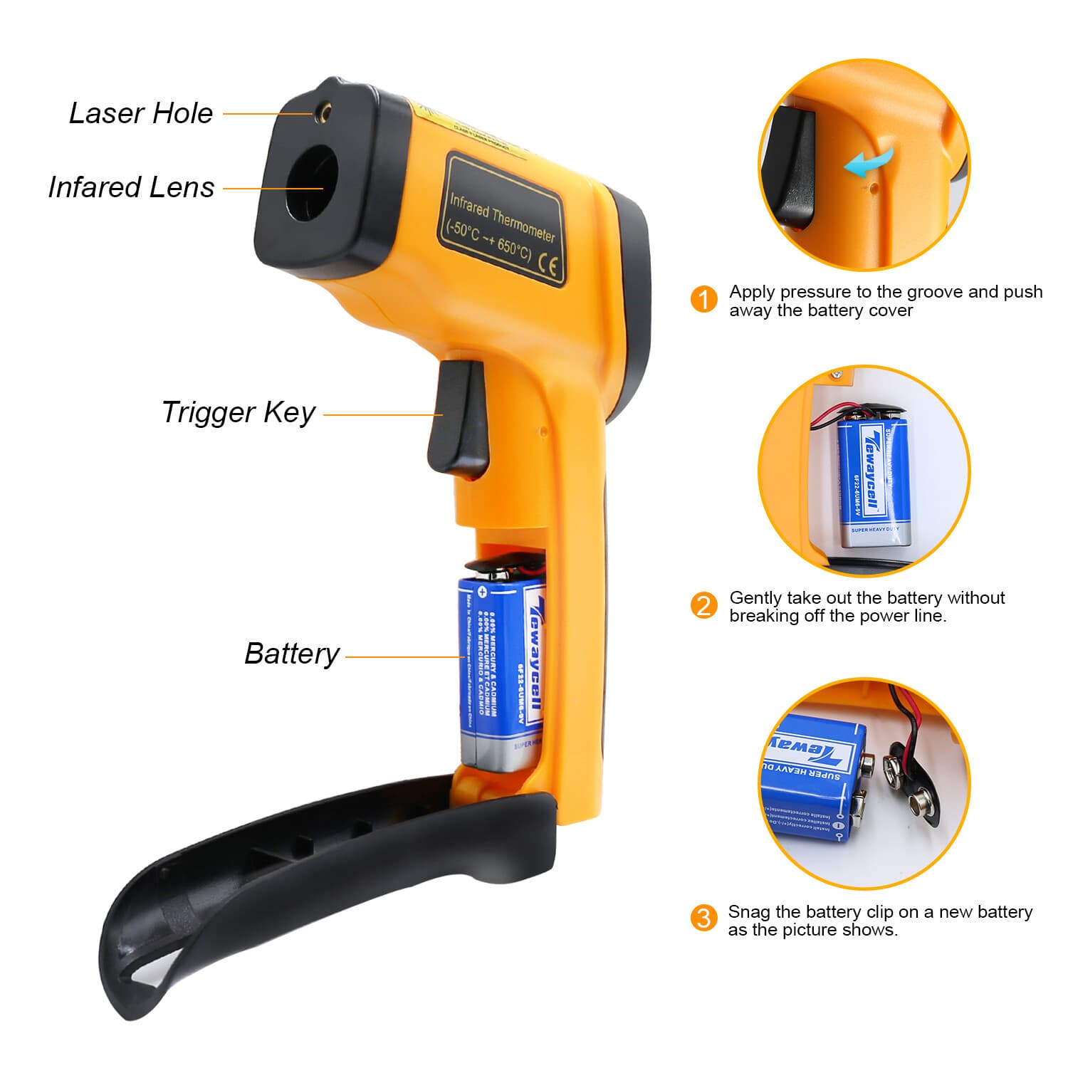 Industrial Infrared Thermometer, Non-Contact Digital Temperature Gun, -58~1202℉ 4