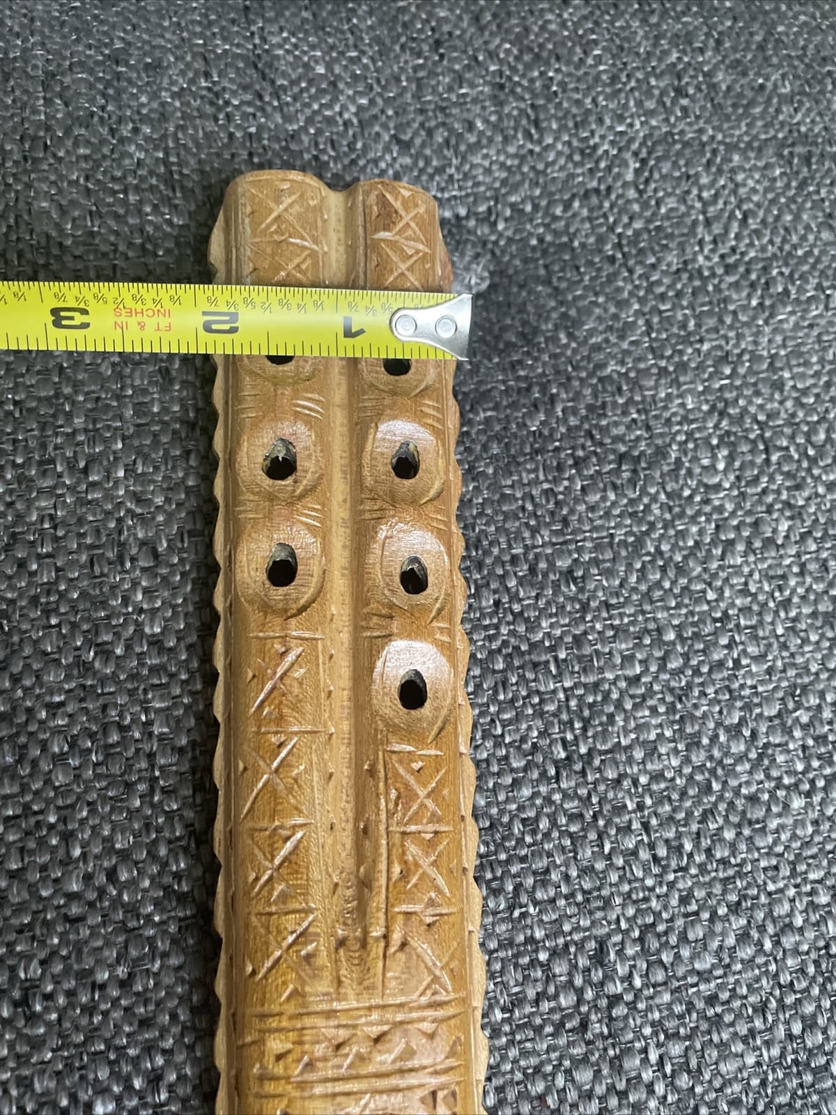 VTG Yugoslavian Hand Carved Wooden Double Flute, Traditional Musical Instrument 6