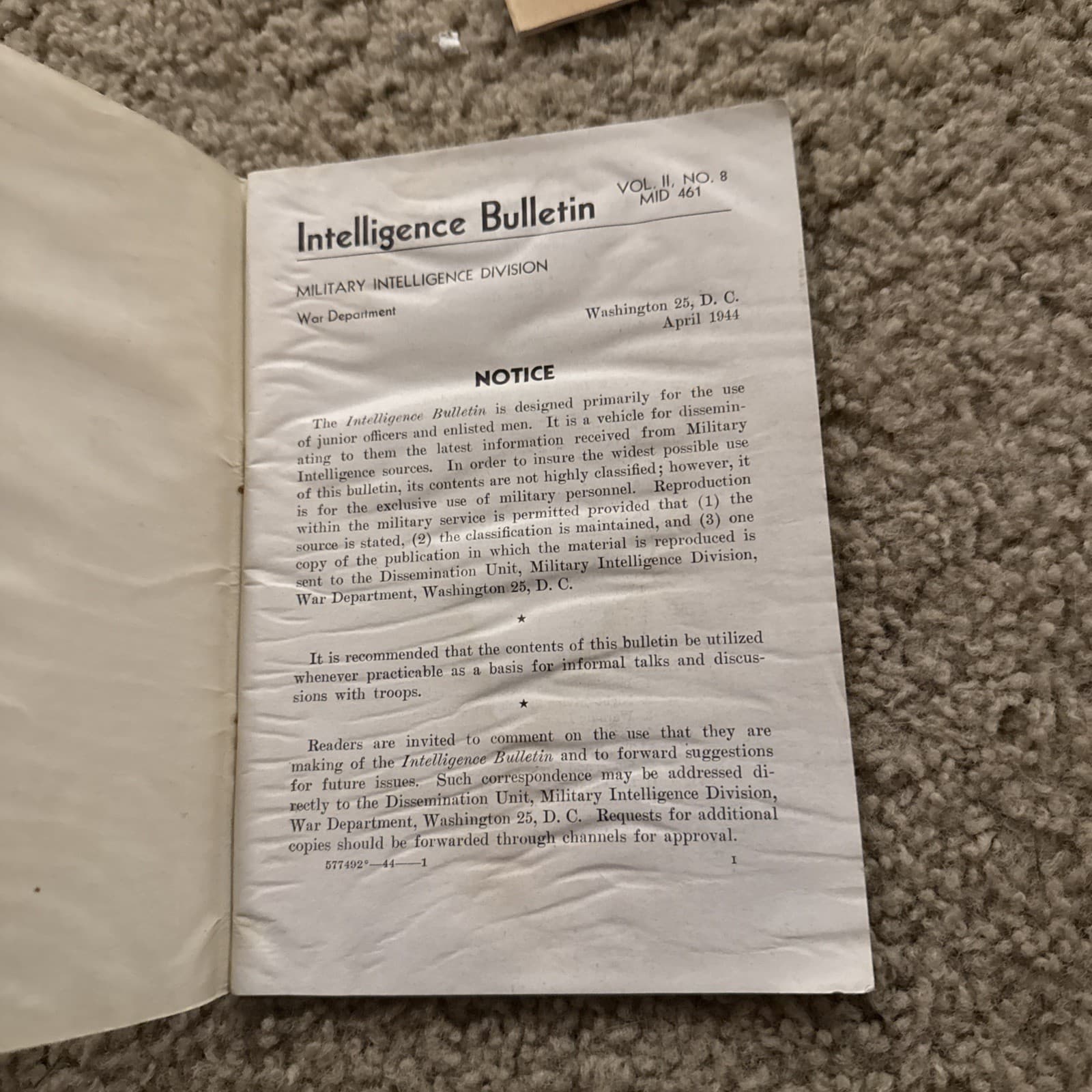 1944 Vol 2 No. 8 Intelligence Bulletin Book. WWII Era 4