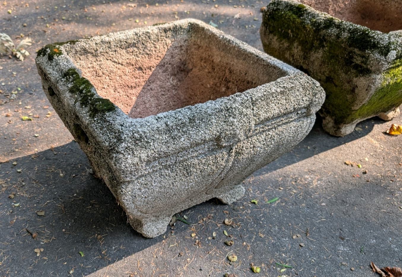 Pair Old or Antique Large Concrete Garden Planters 20" x 20" x 16" 6