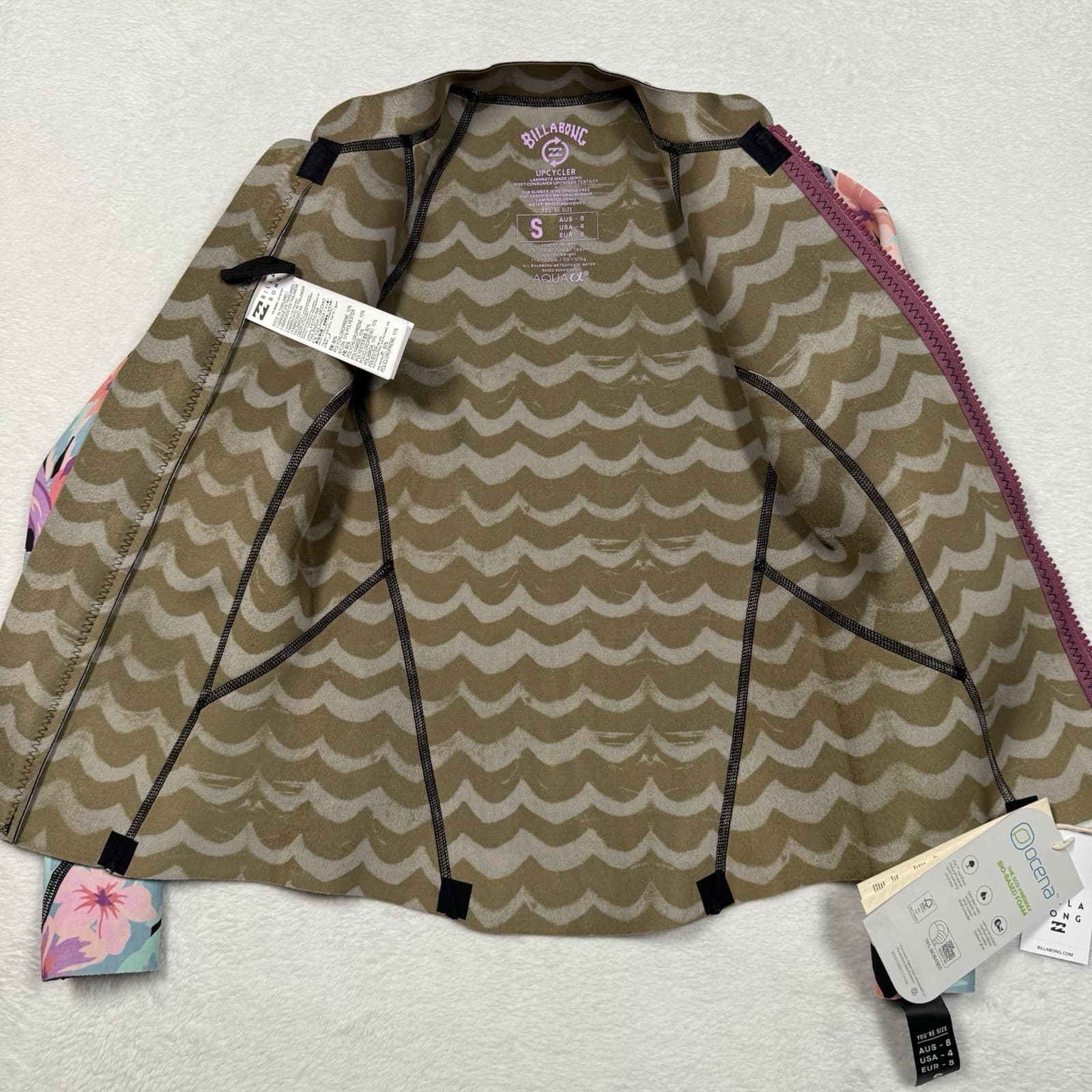 Billabong Wetsuit Jacket Surf Capsule Peeky Floral Zip Top Blue Women's Small 5