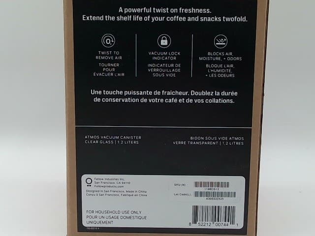 Fellow 1.2L Atmos Vacuum Storage Canister Clear Glass: Stainless Steel Lid, 2