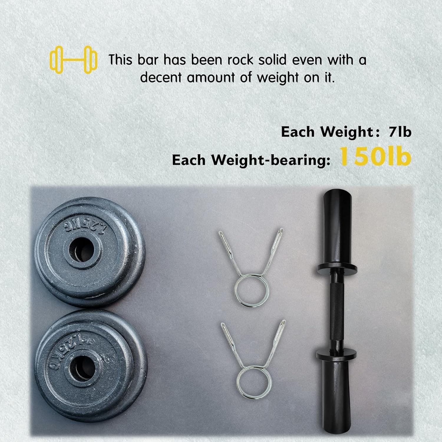 16" Olympic Dumbbell Handles, Loadable Dumbbells 16 inches x 2 inches, Black  3