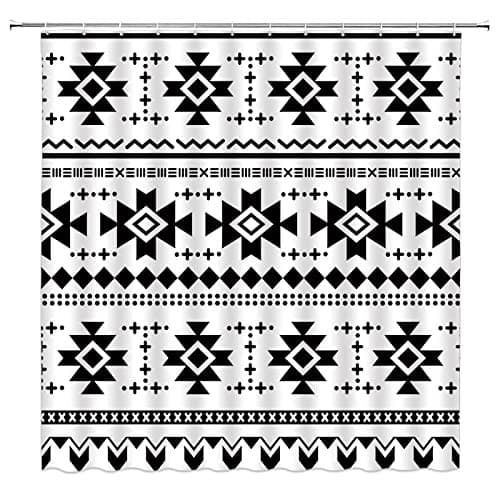 Aztec Shower Curtain Black White Geometric 70"W x 70"L (Pack of 1) White- 2