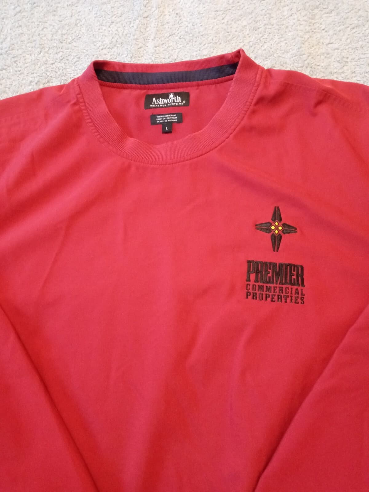 Men's ASHWORTH Weather Systems red LS water resistant pullover jacket size L NEW 3