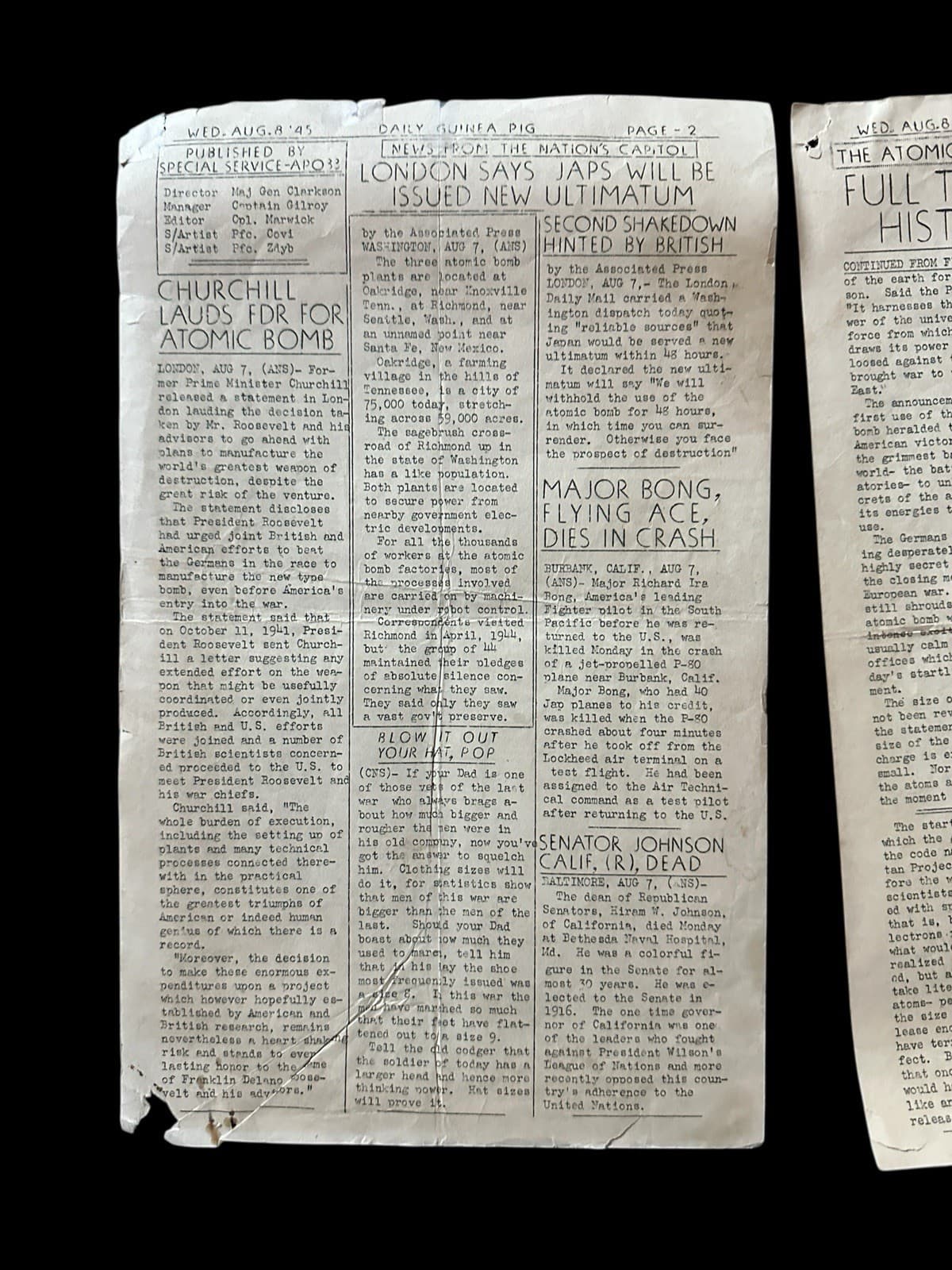 1945 Daily Guinea Pig WWII Atomic Bomb Hiroshima APO 33 Army Paper 2