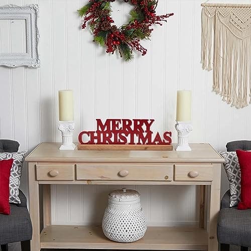 Rustic Red Merry Christmas Signs for Home Decor 16 Inches, Handmade Distressed  5