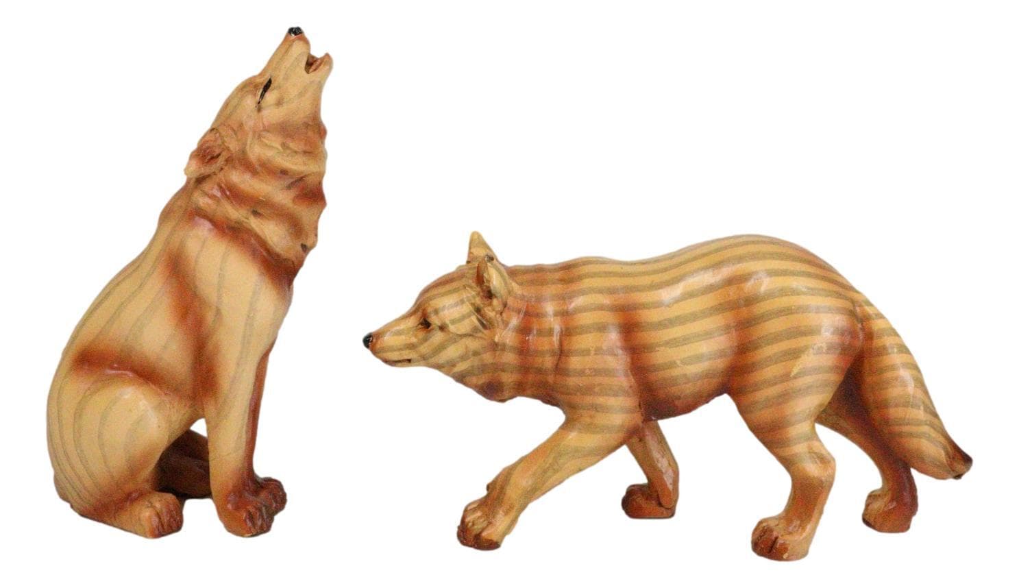 Pack of 4 Full Moon Howling Scouting Pose Alpha Gray Wolf Faux Wood Figurines 6