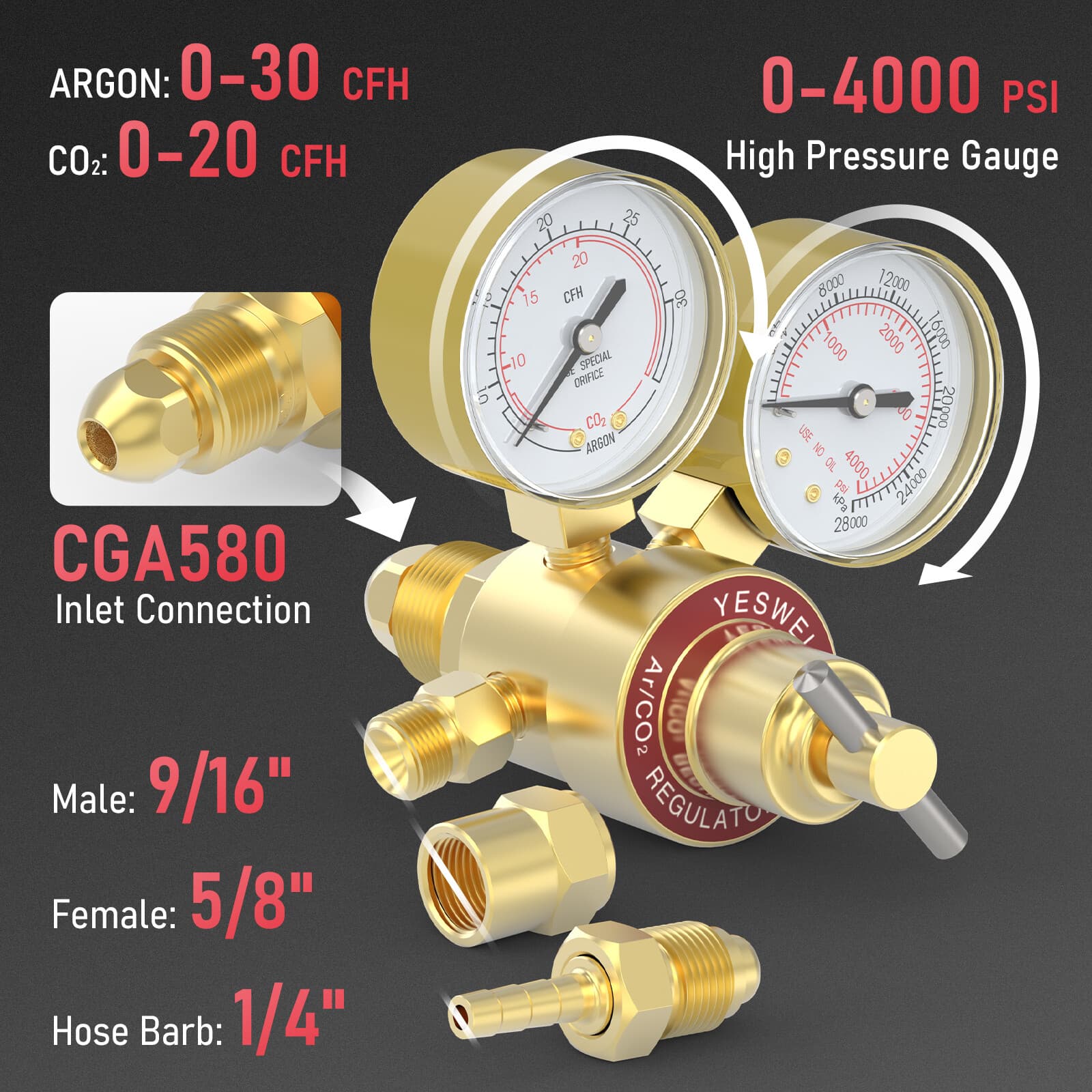 Argon CO2 Regulators with Hose Gauges Gas Welding Regulator for MIG and TIG 2