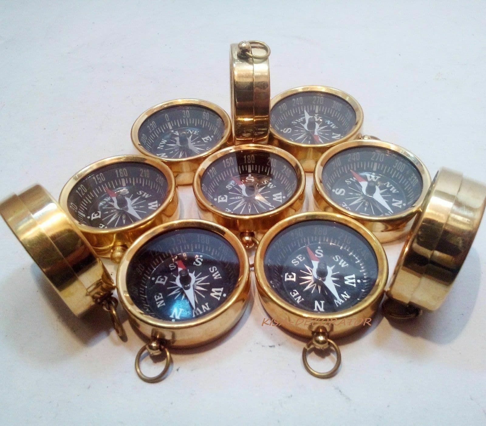 SET OF 10 PIECES MARITIME NAUTICAL VINTAGE STYLE BRASS POCKET COMPASS KEY CHAINS 5