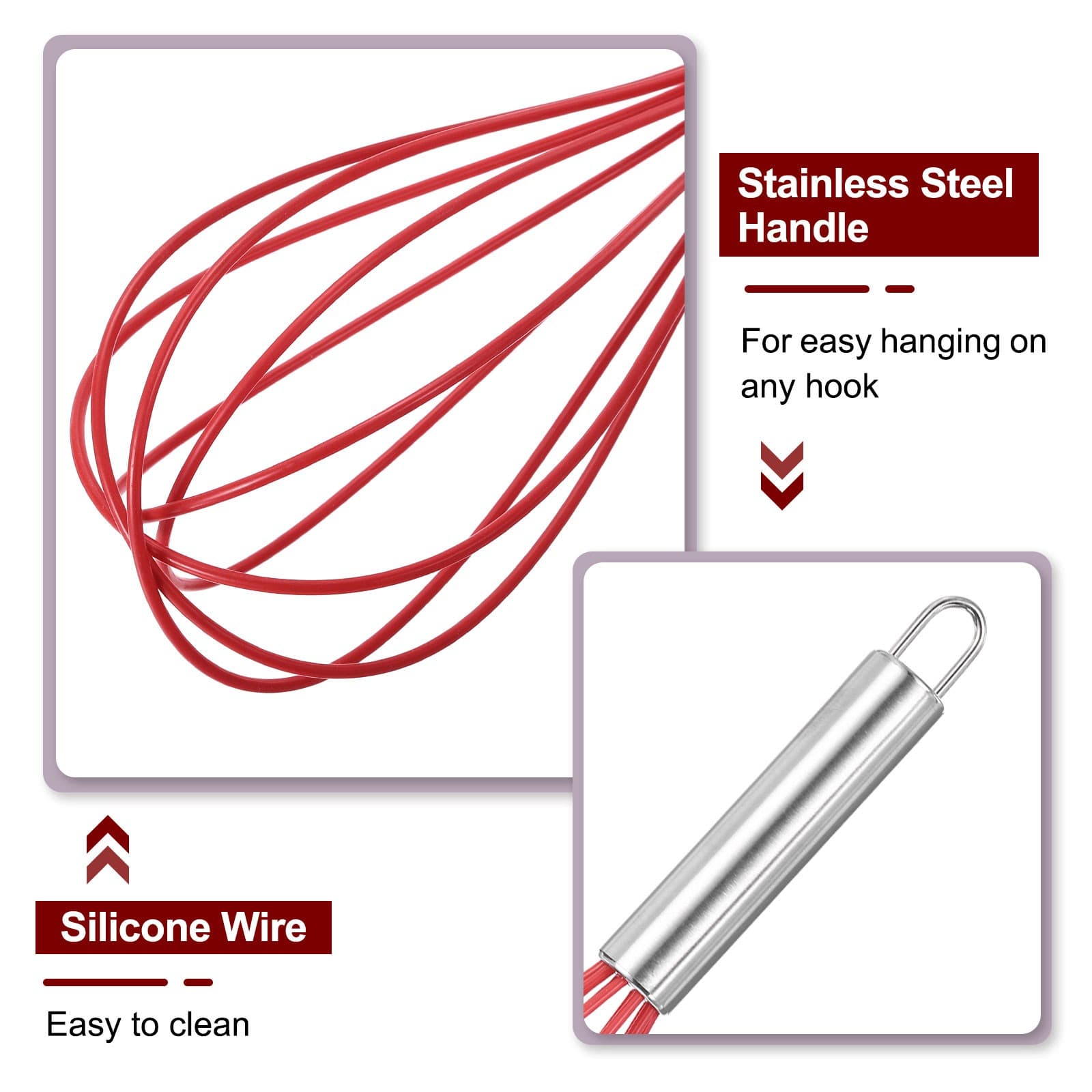 5Pcs Silicone Whisk 12" Kitchen Whisk Wire Whisks Beater Red 4