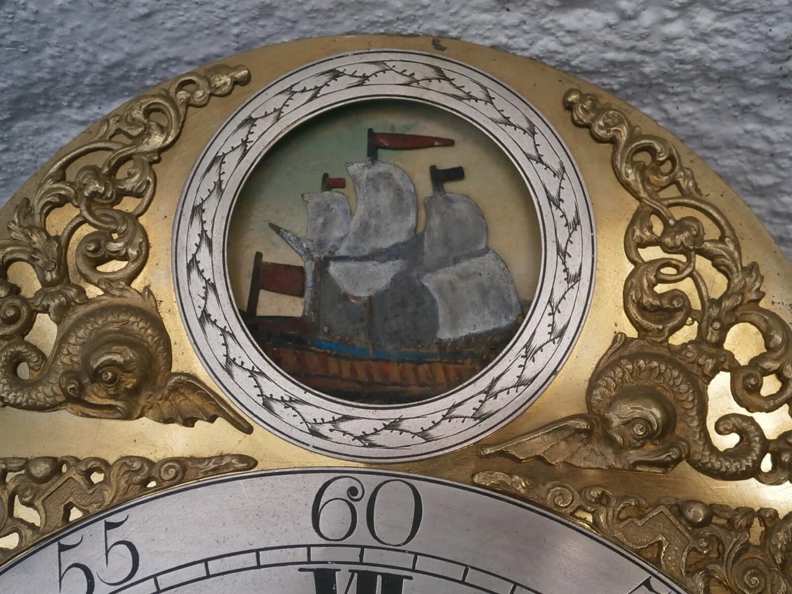 J ROBINSON LONDON ROCKING SHIP LONGCASE CLOCK DIAL+movent 12X16+1/4INCH C 1750 5