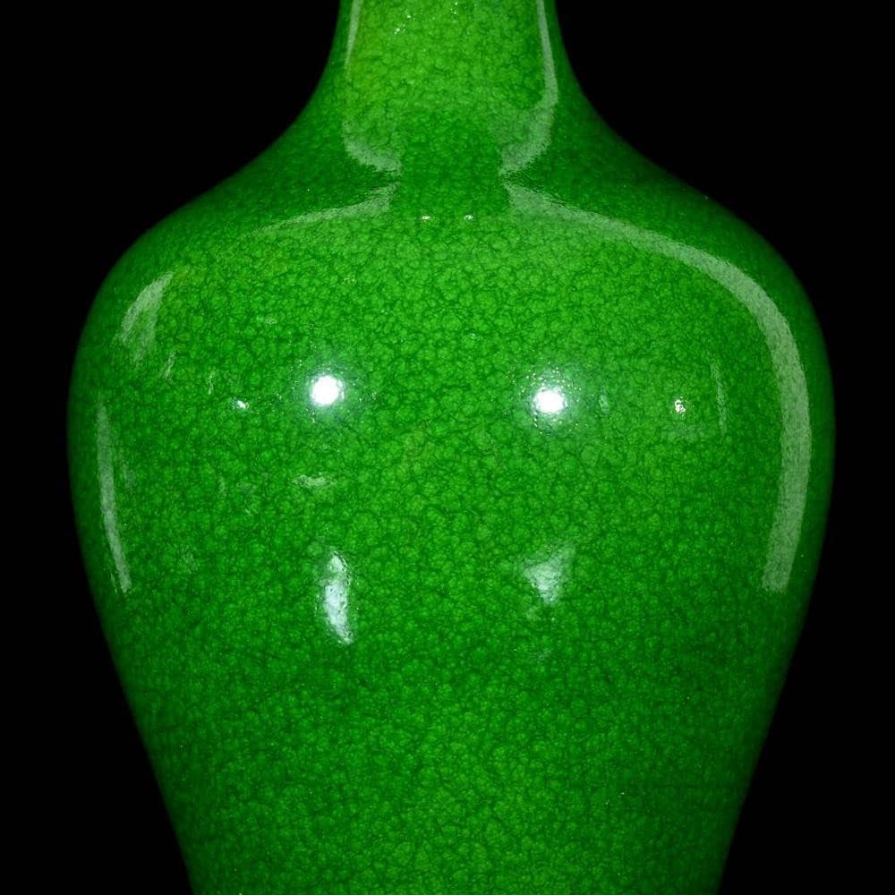 39CM Yongzheng Signed Old Chinese Peacock Green Vase U1322 6