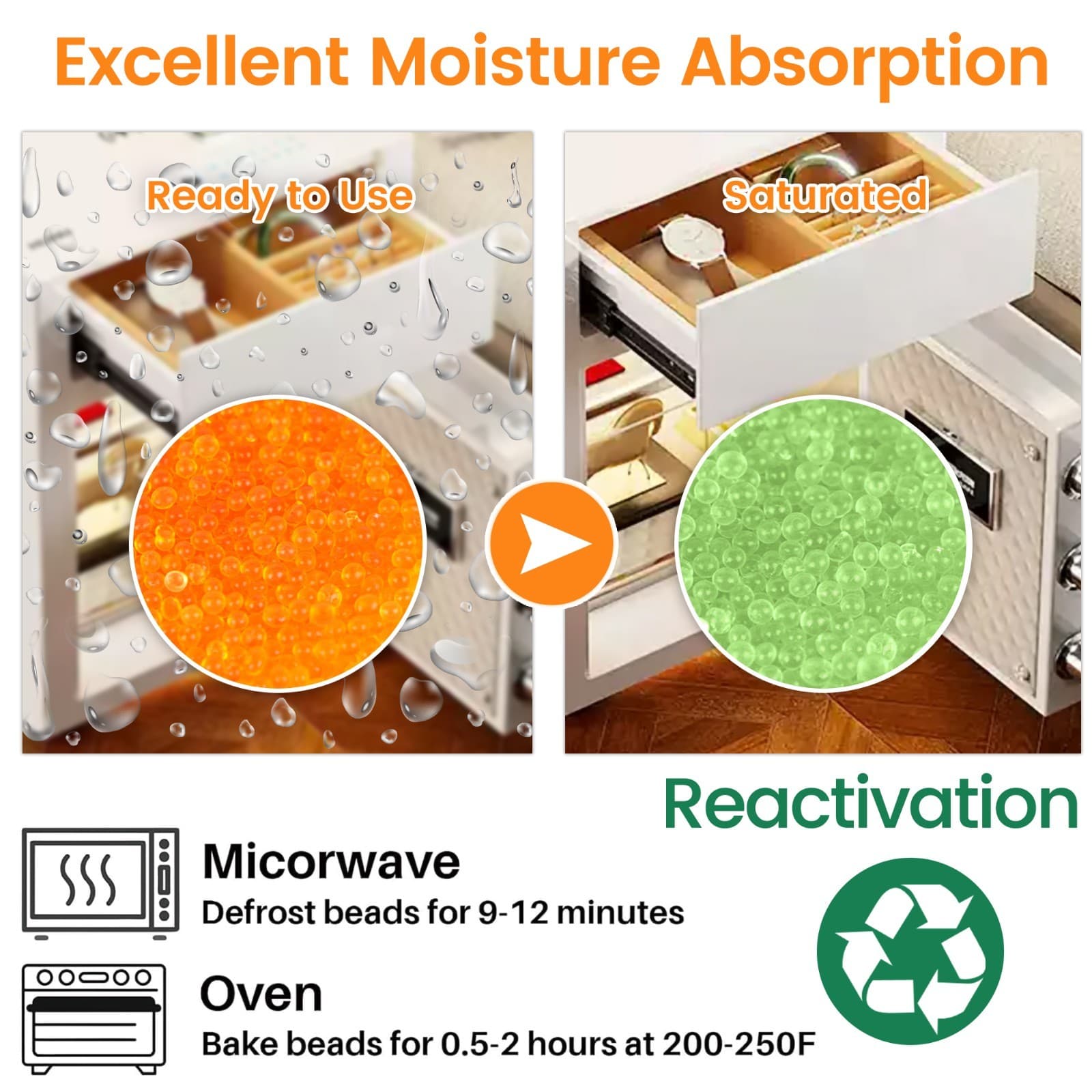 2 LBS Adsorbco Desiccant Beads, Indicating Silica Gel Beads (Orange to Green） 4