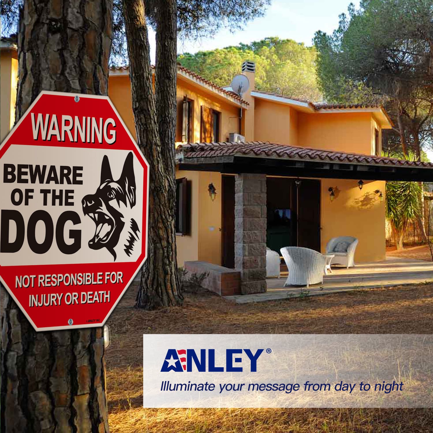 Anley Beware of The Dog Aluminum Warning Sign - Warning Dog Sign 12"x12" 2