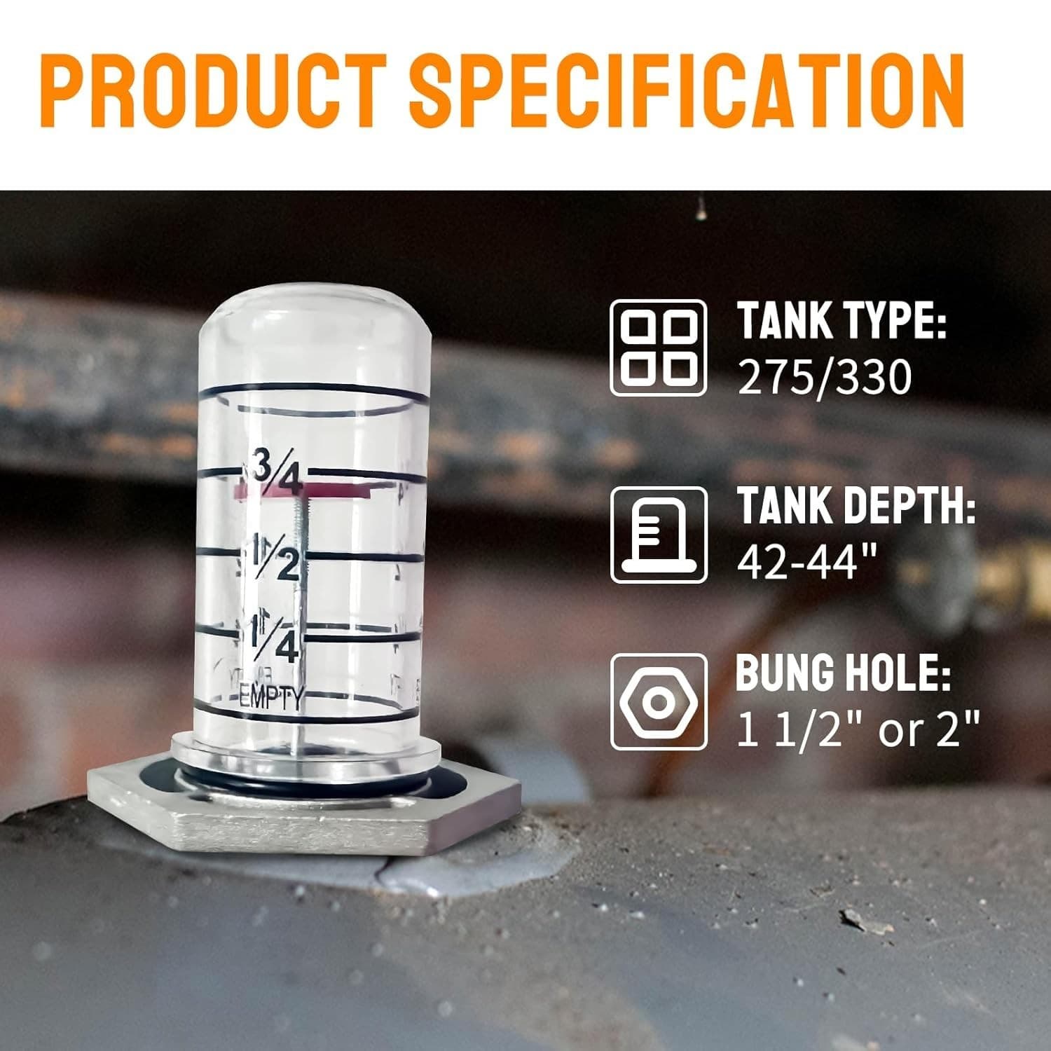 Fuel Level Gauge Fit for 275, 330 Vertical Oil Tank for 1 1/2”, 2” Hole 6