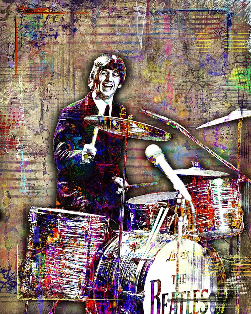 RINGO STARR The Beatles  Poster,  Ringo Starr Drumming Print Free Shipping US 4