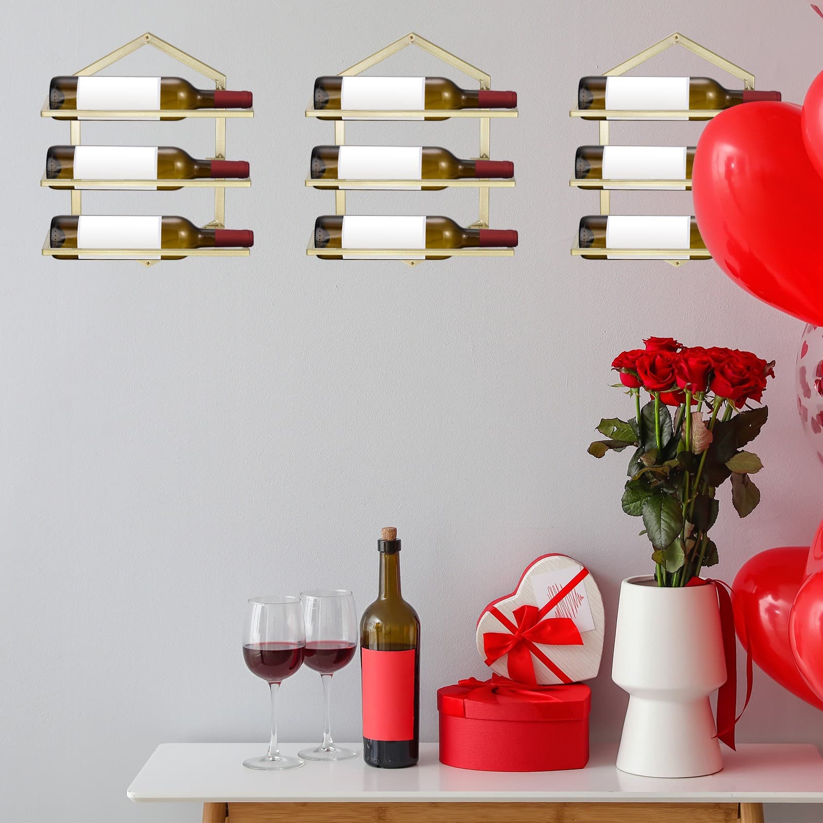 Wall Mounted Wine Rack Metal Hanging Wine Bottle Holder Holds 3 Bottles Gold 6