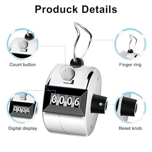 2 Pack Clicker Counter, Metal Hand Tally Counter Clicker, 4 Digit Mechanical 5