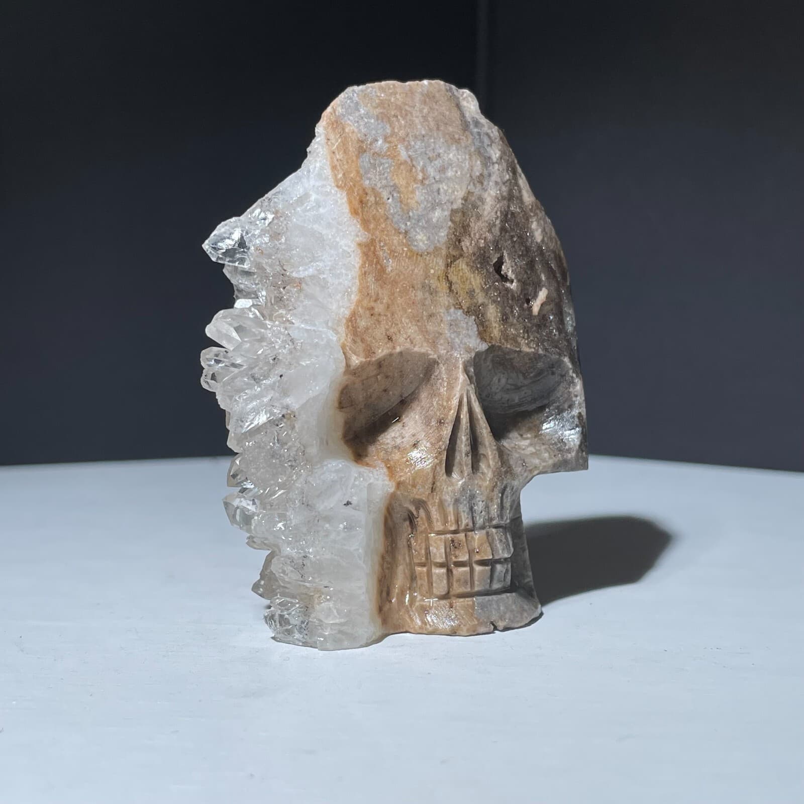 Hand Carved ! Natural Clear quartz crystal cluster skull face specimen 3