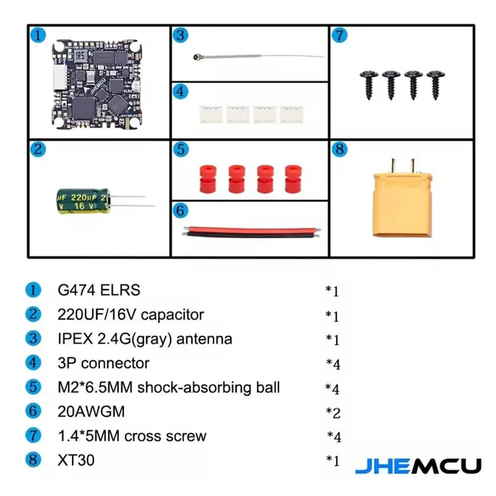 JHEMCU G474ELRS AIO Flight Controller Built-in 2.4G Receiver OSD 8MB 1-2S 6