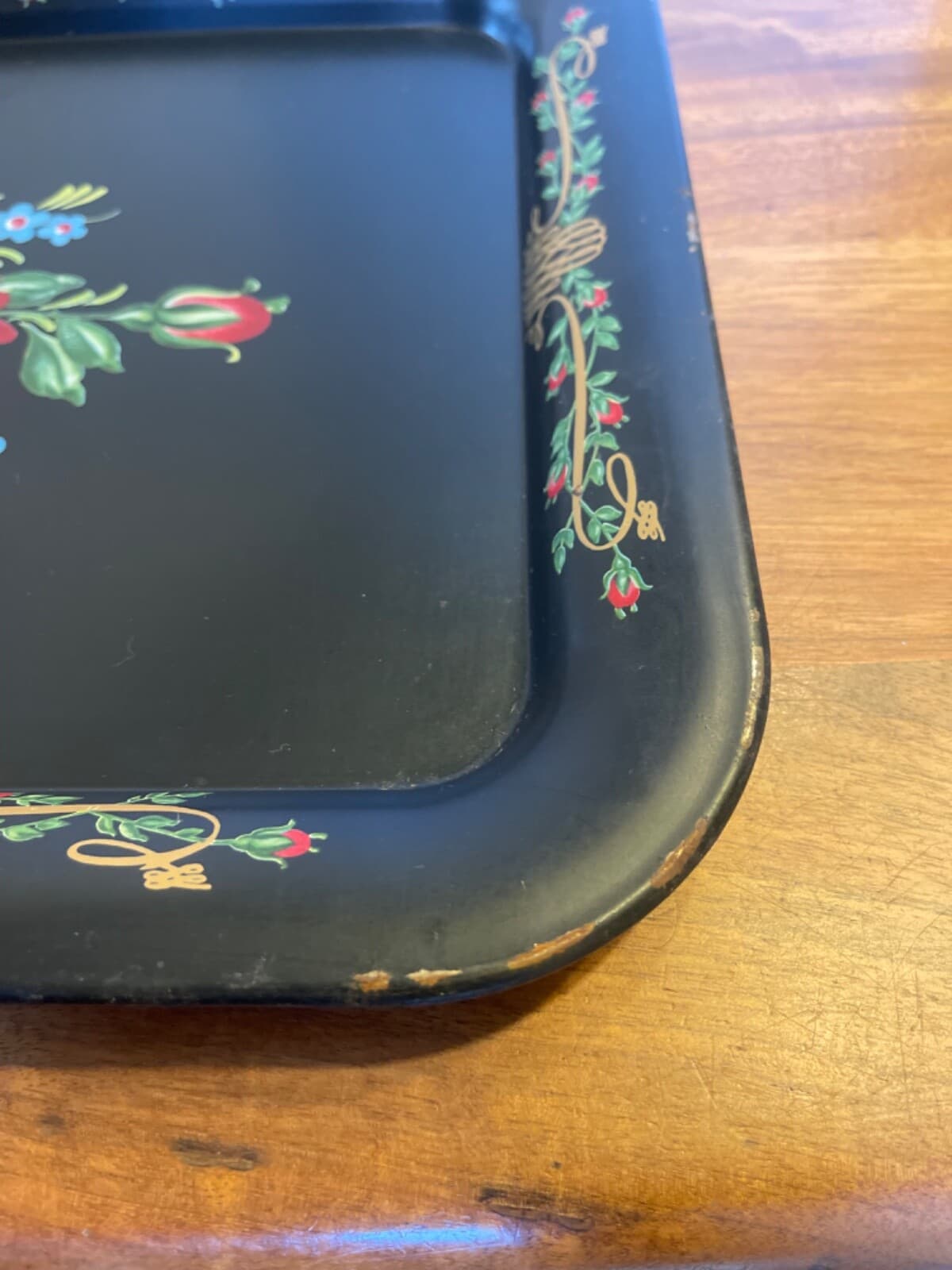 Vintage Toleware 18x13" Tray Black with Red Roses MANY AVAILABLE 2