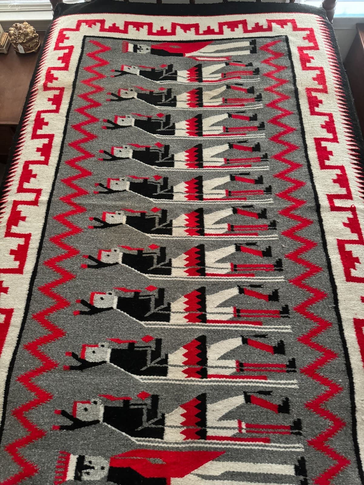 54x77" Vintage Hand-Woven Wool Navajo-Style Yei Rug Made in New Mexico c. 1970s 5