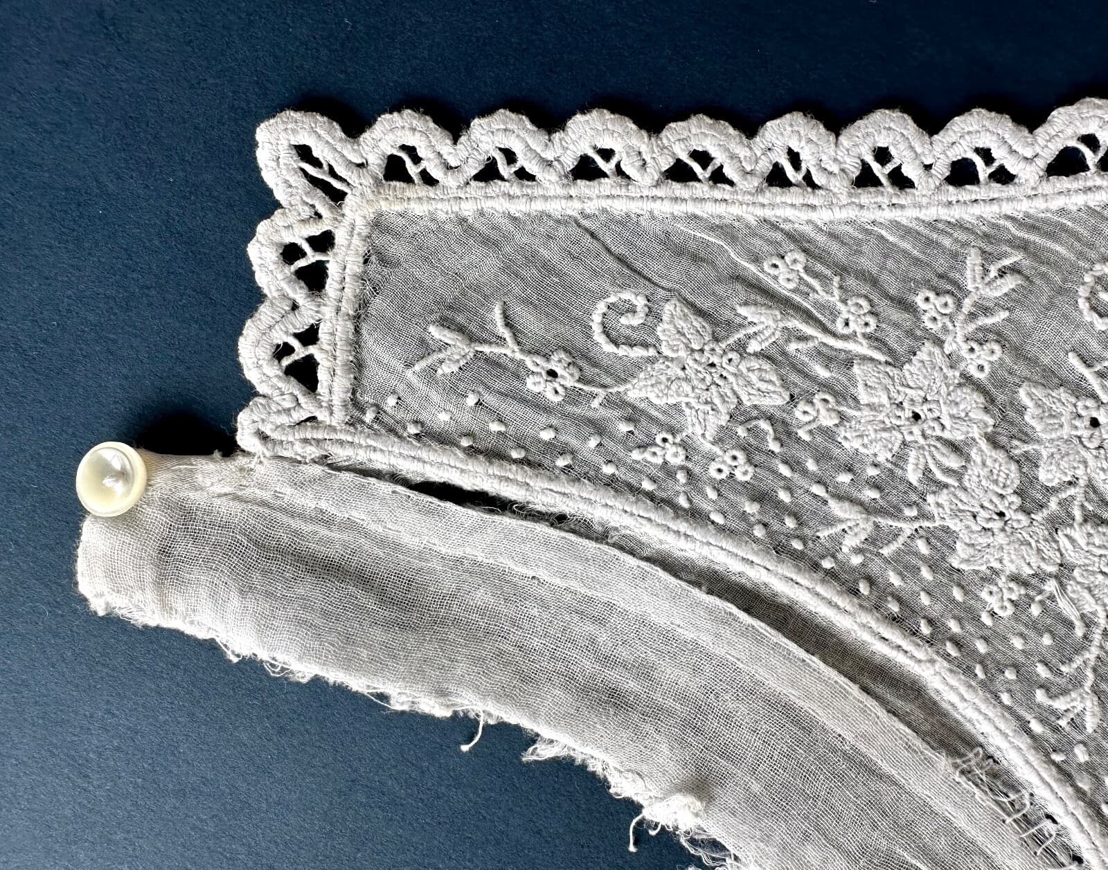 Antique Cuff Whitework Needle Lace Hand Embroidery Muslin Handmade 4