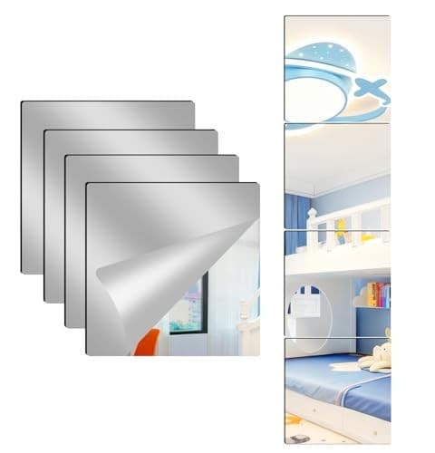 4 Pack Acrylic Mirrors for Wall,20 x 20 Inch Self Adhesive 20"X20"-4Pcs 2