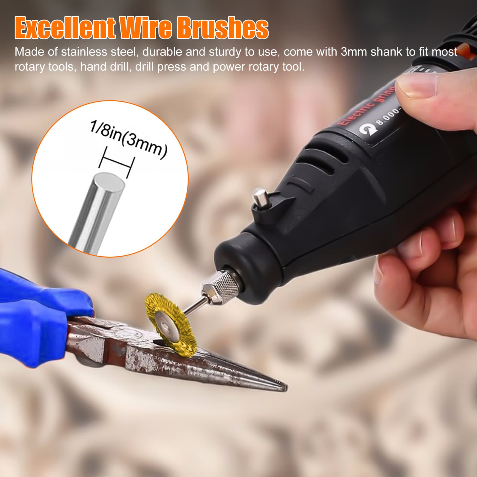 45x 1/8" Steel Wire Cup Wheel Bowl Pen Polishing Mix Brush Set for Rotary Tool 2