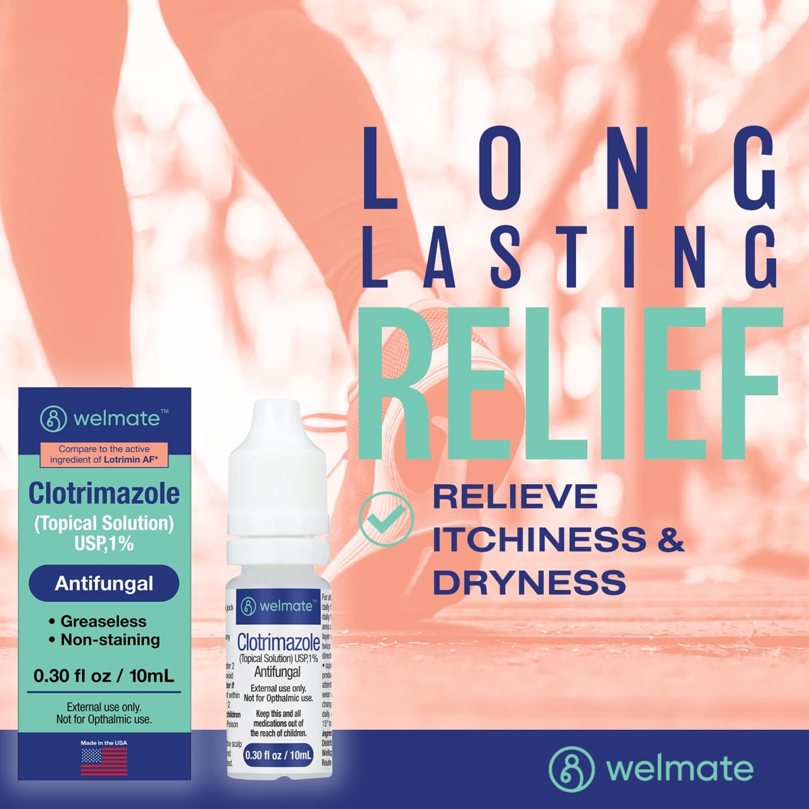 WELMATE Clotrimazole 1% Antifungal Solution | Itch Relief | 0.33 fl oz Exp 3/27 3