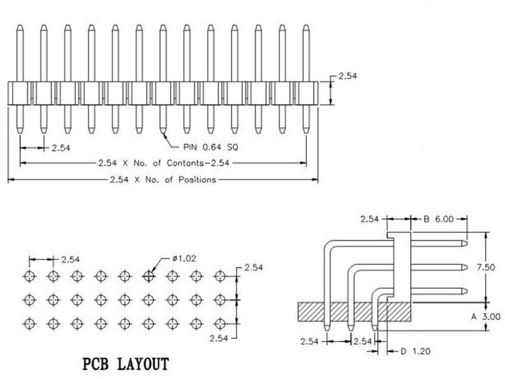 1Pcs 2.54mm Pitch 3x40 Pin 120 Pin Three Triple Row Right Angle Header Strip 6