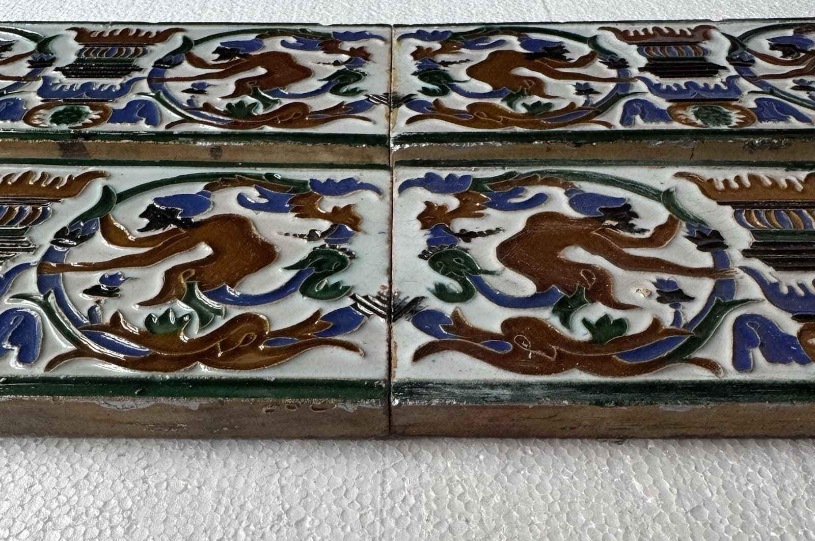 SPANISH ANTIQUE SEVILLA - HAND PAINTED 4 TILES SET 4