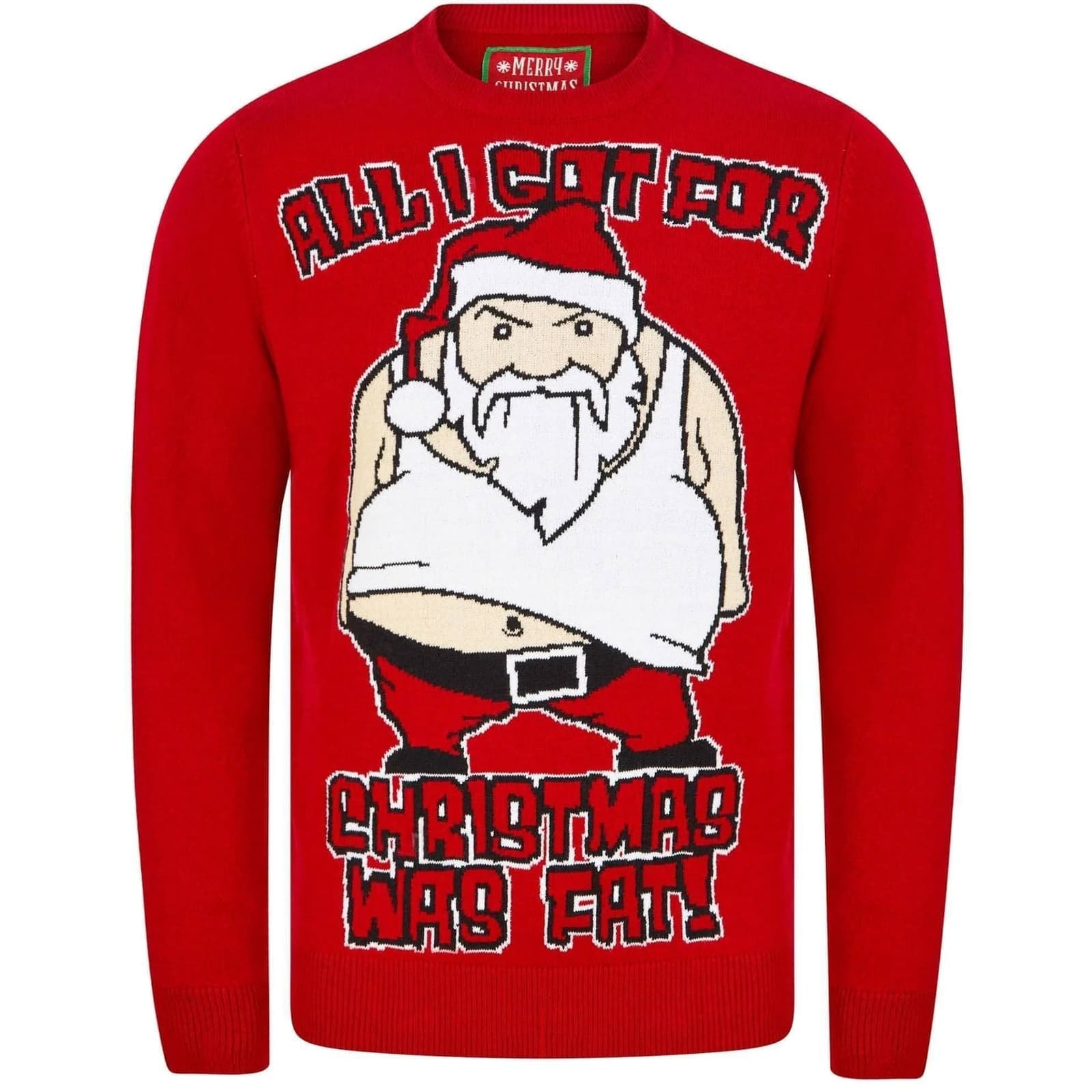Christmas Fat Santa Motif Mens Christmas Jumper Red Stylish Long Sleeve