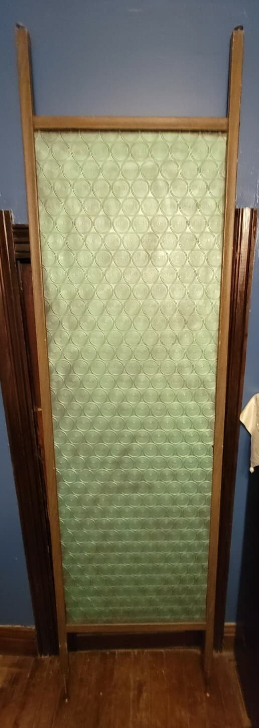 MCM HUGE 2-TONE GREEN ROOM DIVIDER PANEL 8'X26"TENSION ROD VTG RETRO MID CENTURY