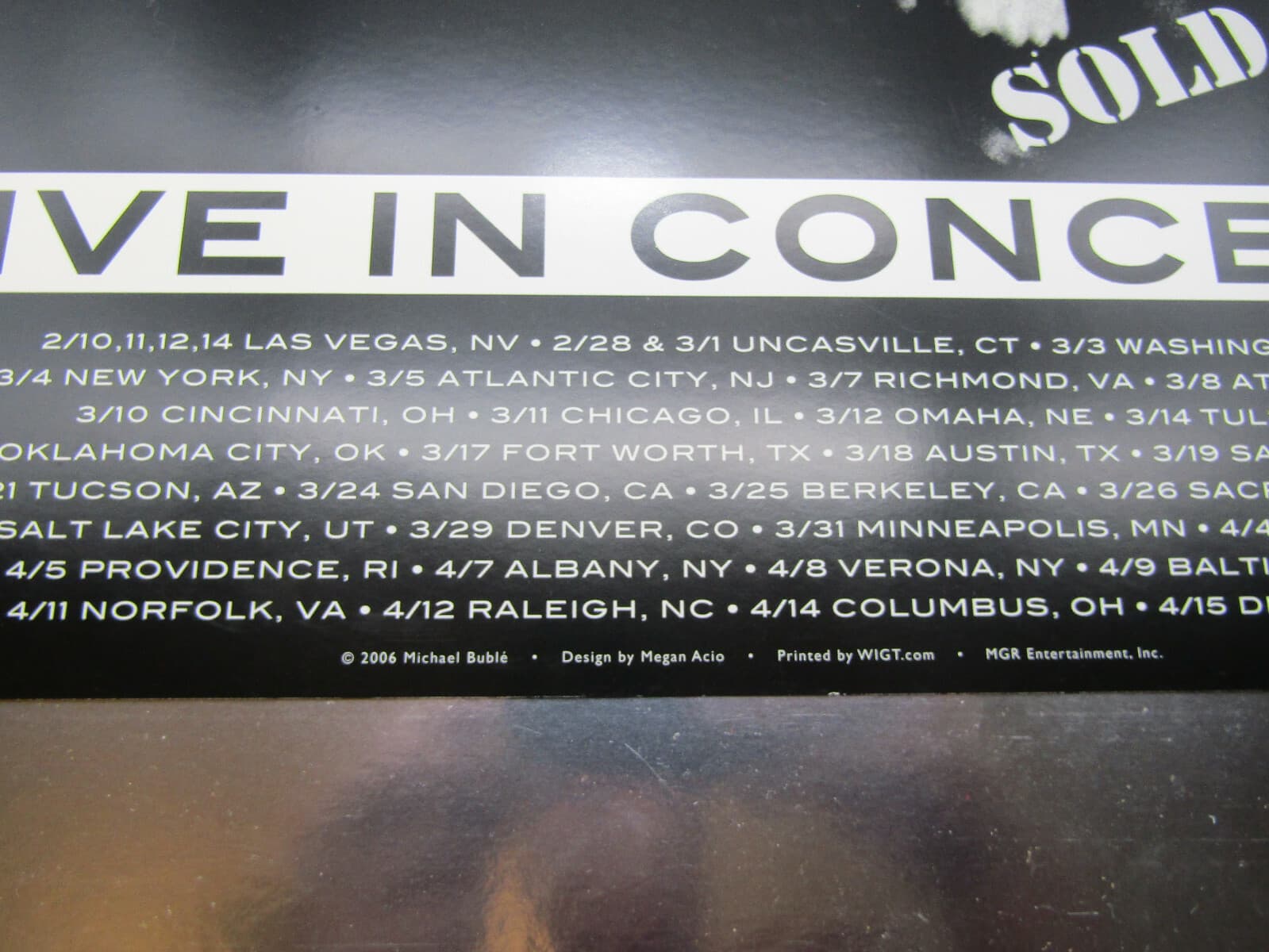 Michael Buble Live in Concert Poster sold out  13 x 19 free ship USA 3