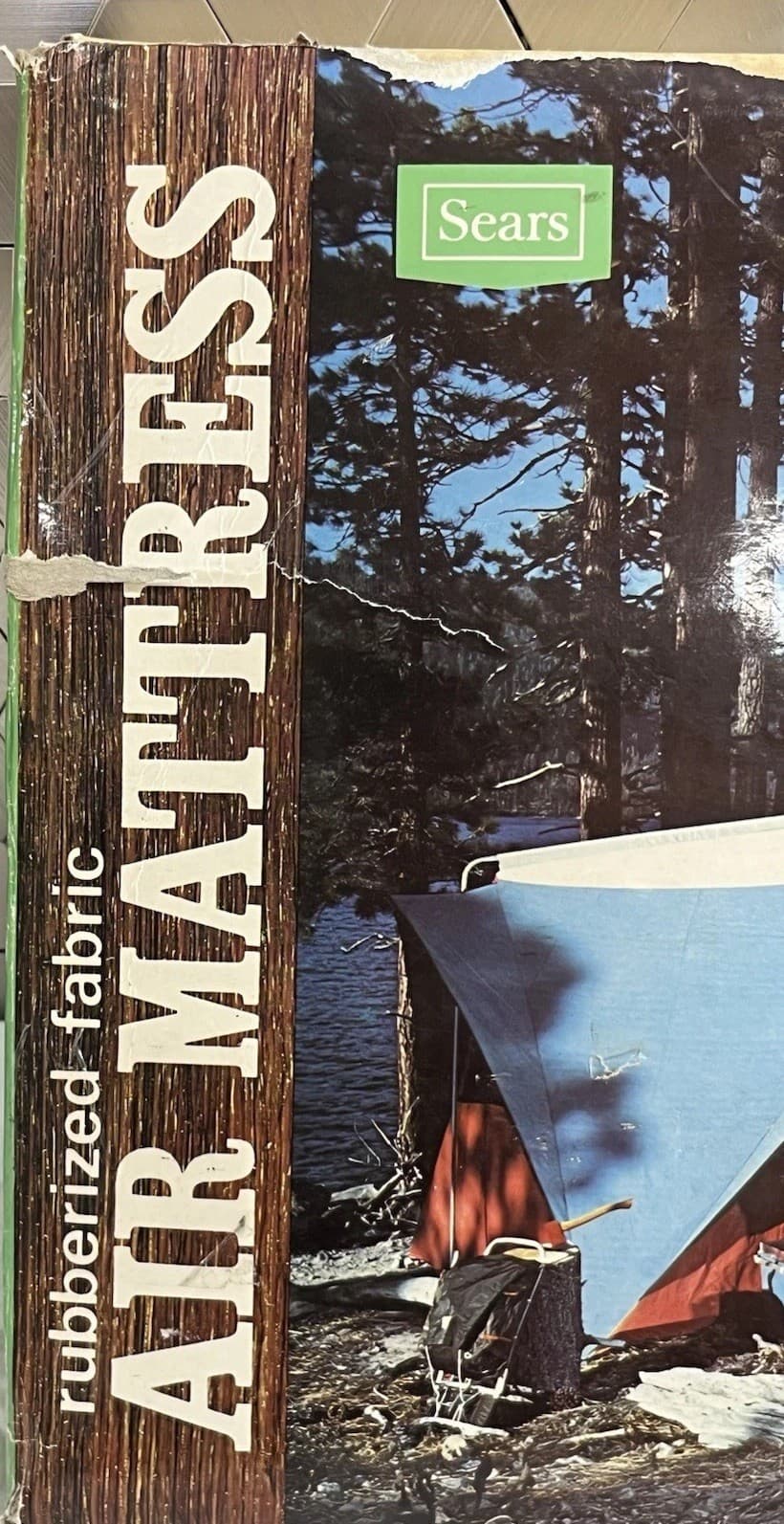 Vintage Sears Nylon Fabric Camping Mat Mattress Air Inflatable 76x30 Plaid Blue 2