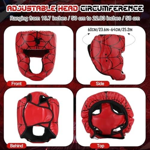 Boxing Headgear and Gloves Set for Kids 6oz Boxing Gloves and Red Spider 4