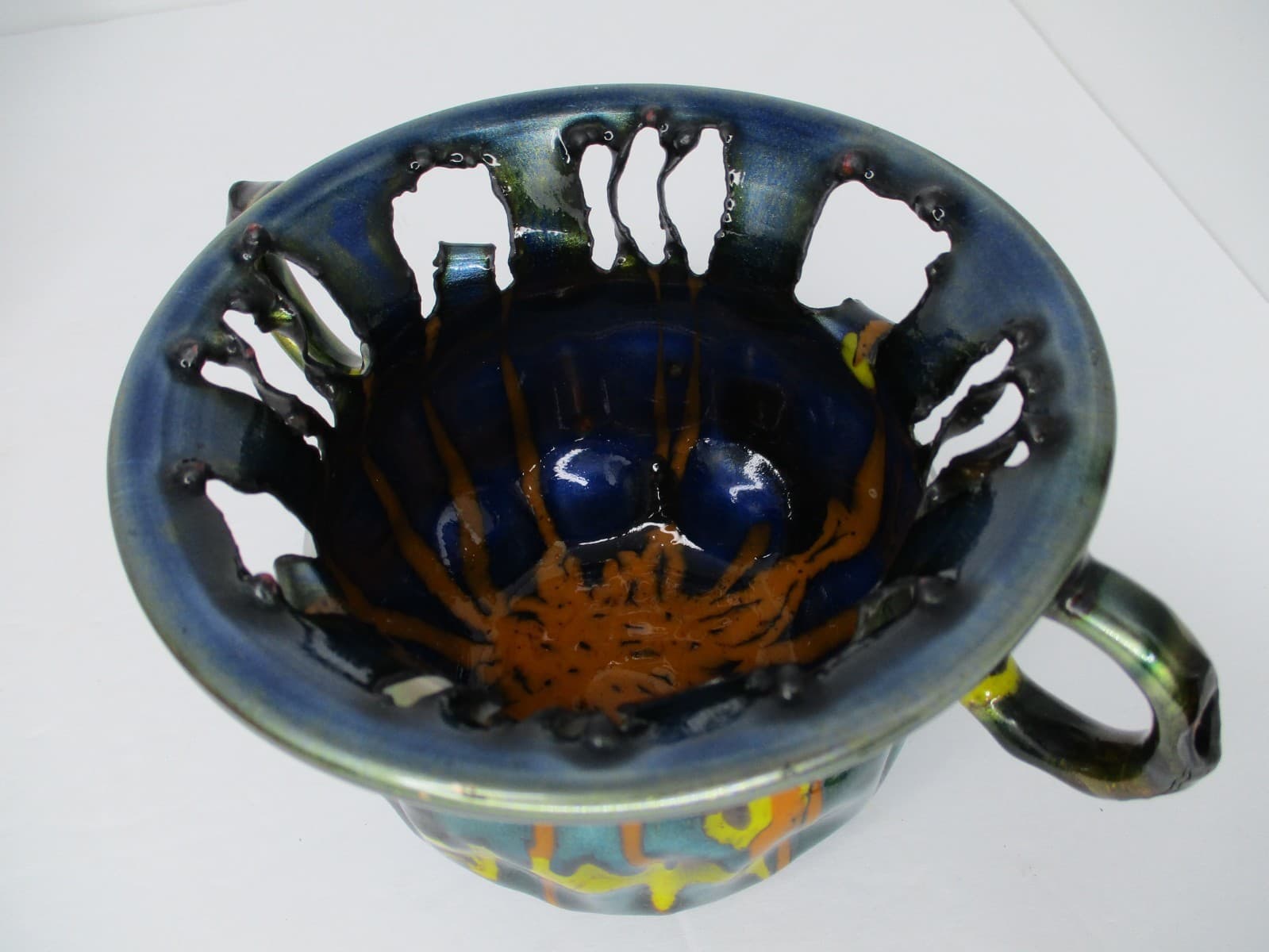 Laurana Rame D' Arte Enamel Copper 1970's Handled Vase Italy 6