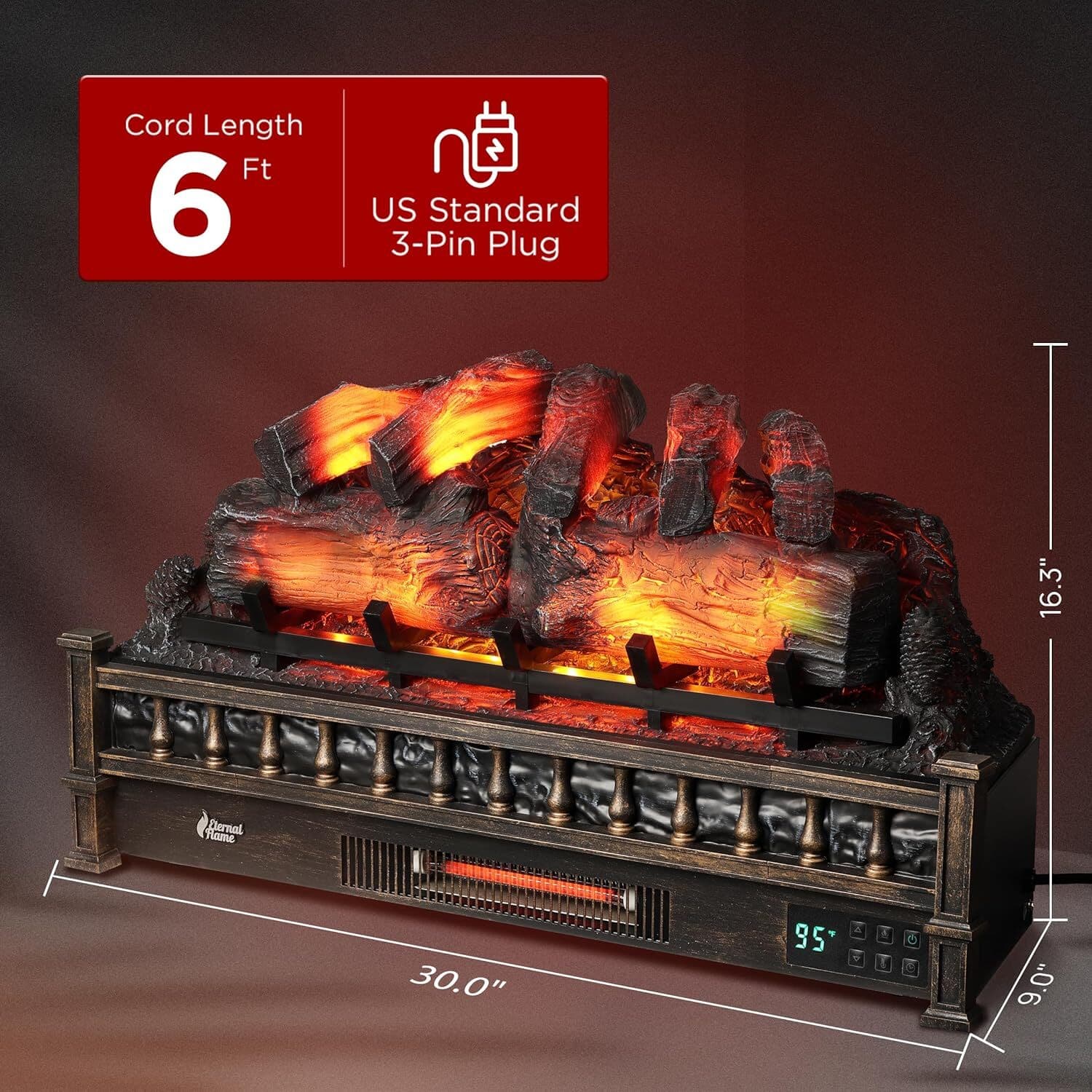 TURBRO Eternal Flame 30 in. WiFi Infrared Quartz Electric Fireplace Log Heater 5