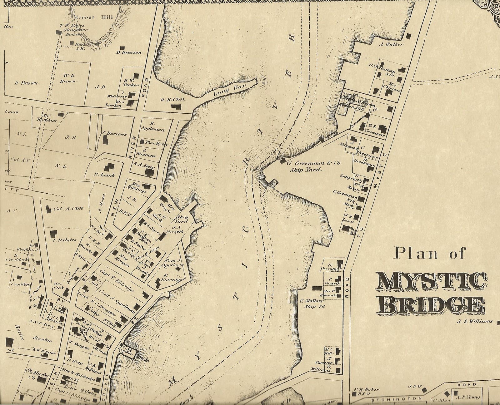 West Mystic Bridge Mystic Seaport CT 1869 Maps with Homeowners Names Shown 2