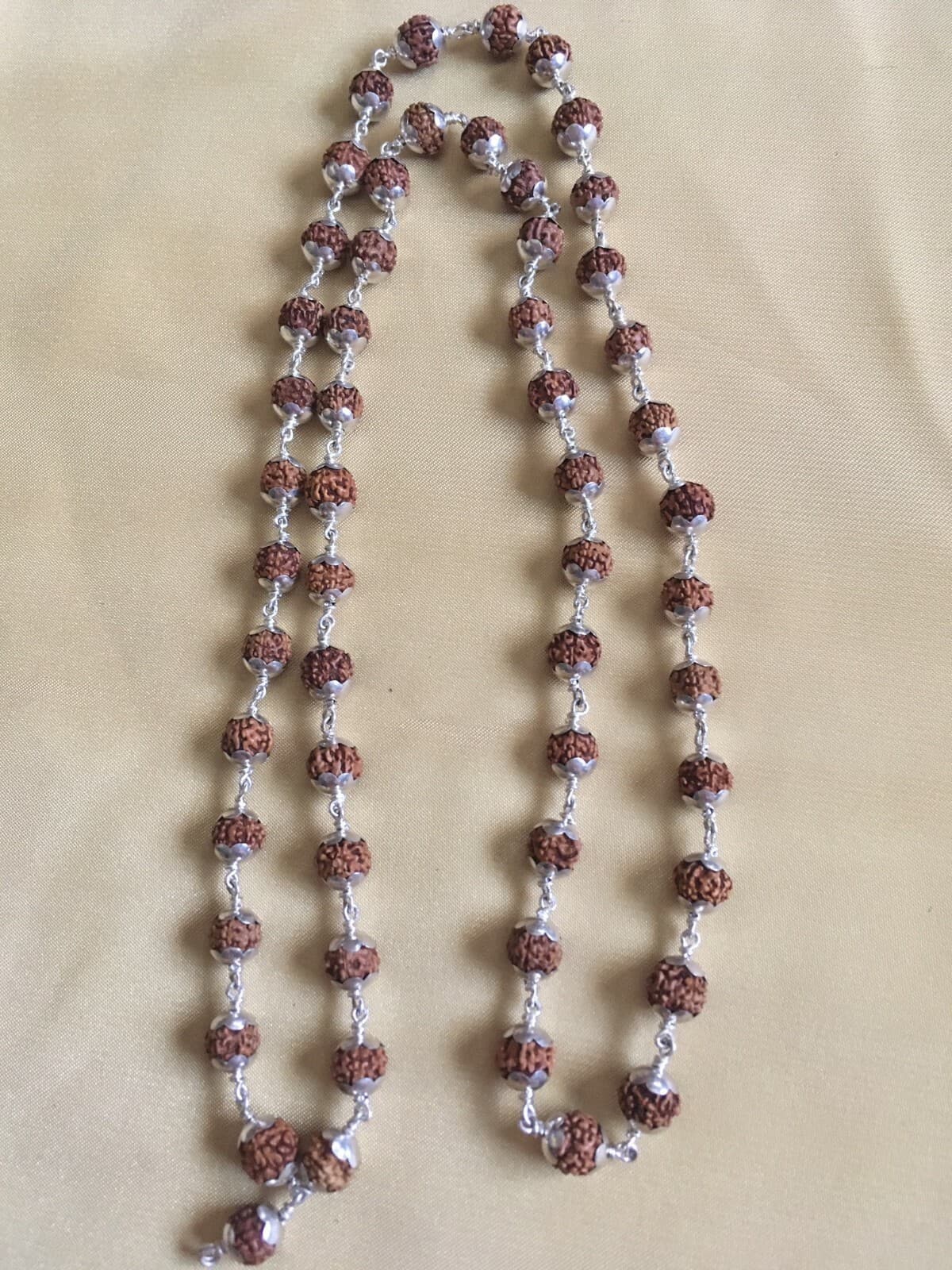 Rudraksha Mala, 54 beads, sterling silver, new, japa, 8mm beads, prayer beads 3