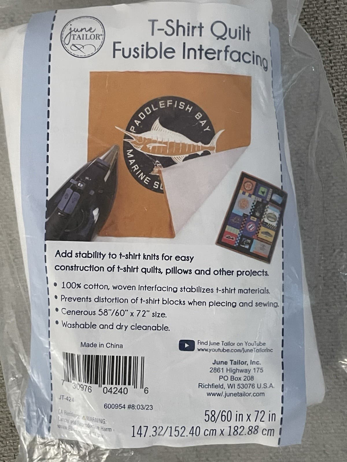 Brand New June Tailor T-Shirt Quilt Fusible Interfacing 58"/60" x 72"  White 2